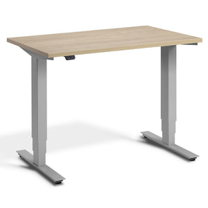 100cm Adjustable Desk - Pacto - Silver Frame - Natural Oak Top - Studio Image