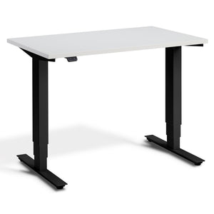 100cm Height Adjustable Desk - Pacto - Black Frame - Light Grey Top - Studio Image