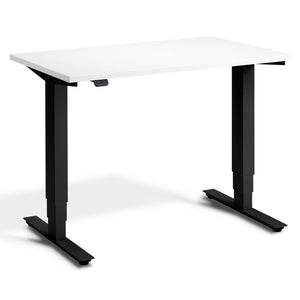 100cm Height Adjustable Desk - Pacto - Black Frame - White Top - Studio Image