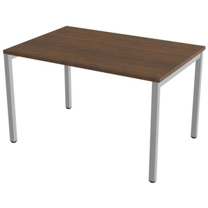 120cm desk with 80cm depth, antique walnut top and silver frame