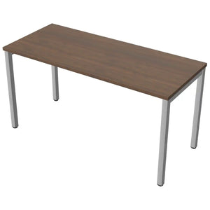 140cm desk with 60cm depth, antique walnut top and silver frame