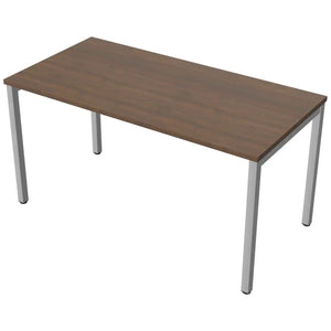 140cm desk with 70cm depth, antique walnut top and silver frame