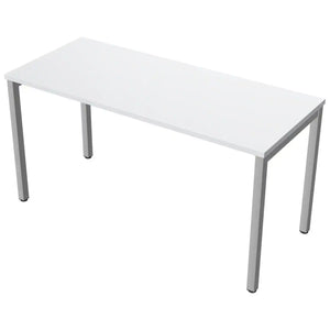 140cm desks with 60cm depth, grey top and silver frame