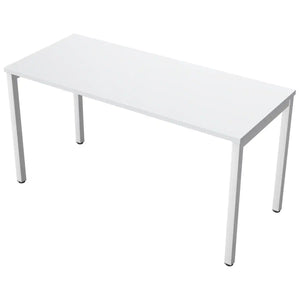 140cm desks with 60cm depth, grey top and white frame