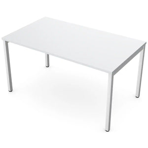 140cm desks with 80cm depth, grey top and white frame
