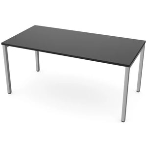 160 cm desk with 80cm depth, black top and silver frame