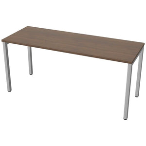 160cm desk with 60cm depth, antique walnut top and silver frame