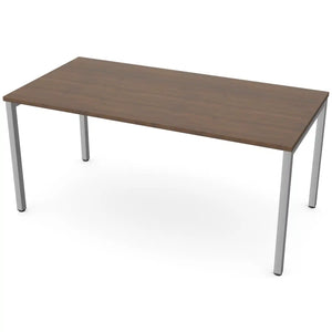 160cm desk with 80cm depth, antique walnut top and silver frame