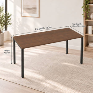 180 cm desk dimensions showing 72.5cm height and 60cm, 70cm and 80cm depth options
