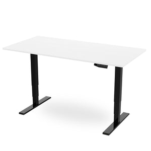 200cm electric standing desk with white top and black frame