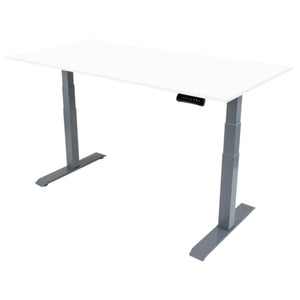 200cm electric standing desk with white top and silver frame