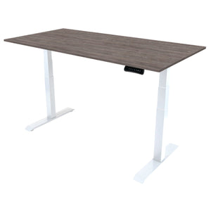 200cm height adjustable desk with grey oak top and white frame