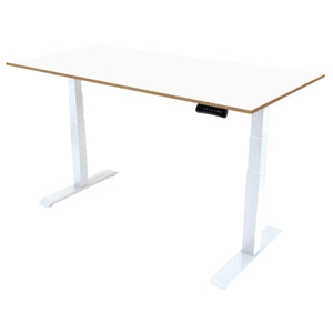 200cm height adjustable desk with white oak top and white frame