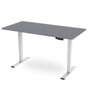 200cm sit stand desk with grey top and white frame