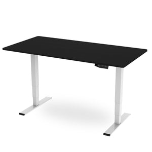 2m standing desk with black top and white frame