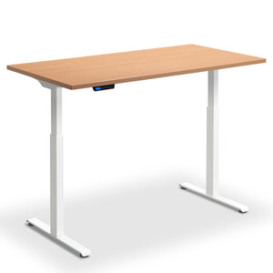 80cm wide standing desk beech top white frame front view