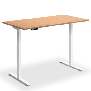 standing desk 90cm width beech top white frame view from front