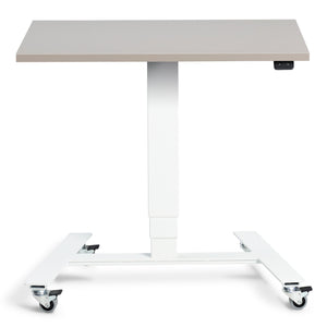 Adjustable Standing Desk On Wheels - Rova - White Frame - Cashmere Top - Studio Image