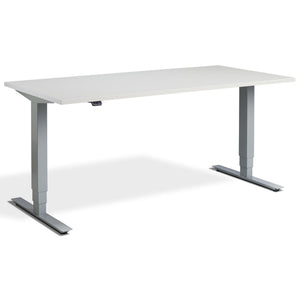 Adjustable Computer Desk - Masta Desk - Silver Frame - Light Grey Top - Studio Image
