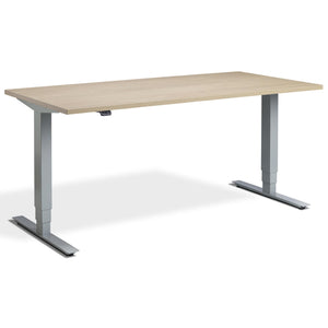 Adjustable Computer Desk - Masta Desk - Silver Frame - Natural Oak Top - Studio Image