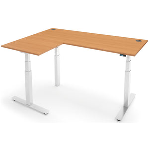 Adjustable Corner Desk - Rize-Corner - White Frame - Beech Top - Studio Image