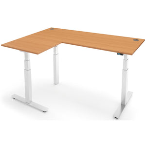Adjustable Corner Desk - Rize-Corner - White Frame - Beech Top - Studio Image