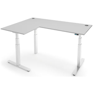 Adjustable Corner Desk - Rize-Corner - White Frame - Light Grey Top - Studio Image