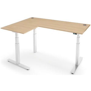 Adjustable Corner Desk - Rize-Corner - White Frame - Oak Top - Studio Image