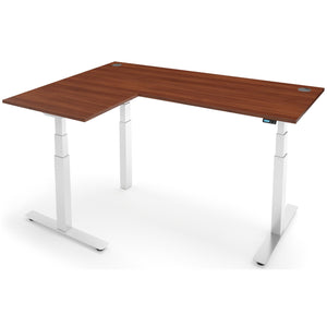 Adjustable Corner Desk - Rize-Corner - White Frame - Walnut Top - Studio Image