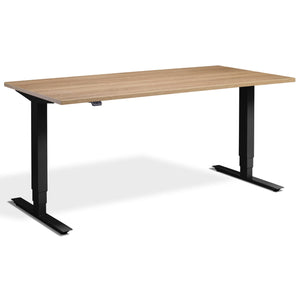 Adjustable Height Computer Desk - Masta Desk - Black Frame - Brown Oak Top - Studio Image