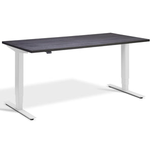 Adjustable Height Computer Desk - Masta Desk - Light Grey Frame - Anthracite Sherman Oak Top - Studio Image