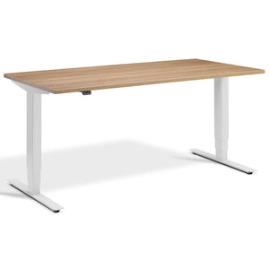 Adjustable Height Computer Desk - Masta Desk - Light Grey Frame - Brown Oak Top - Studio Image