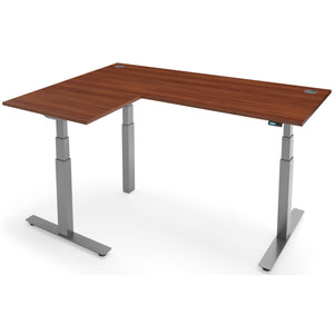 Adjustable Height Corner Desk - Rize-Corner - Silver Frame - Walnut Top - Studio Image