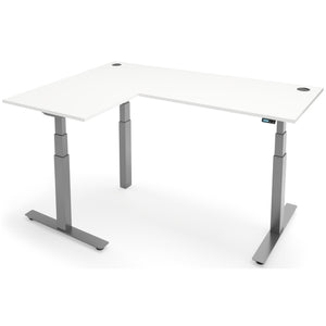 Adjustable Height Corner Desk - Rize-Corner - Silver Frame - White Top - Studio Image