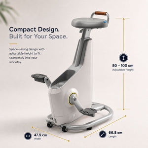 Ampera desk cycle with compact design and adjustable height dimensions