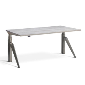 Designer stand up desk with Raw Steel Frame and Cascina Pine top, front view
