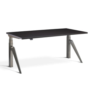 designer adjustable desk - Raw Steel Frame with Soft Black Desk Top, front view