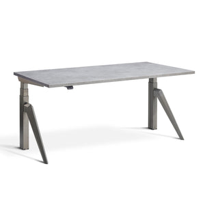 designer stand up desk with Light Concrete Desk Top and Raw Steel Frame, front view