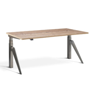 Designer standing desk - Timber Desk Top with Raw Steel Frame, front view
