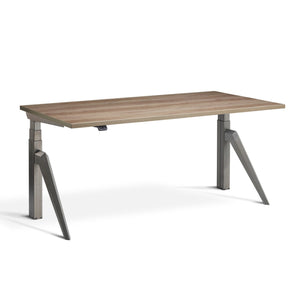 Designer standing desk with Raw Steel Frame and Grey Nebraska Oak Desk Top, front view