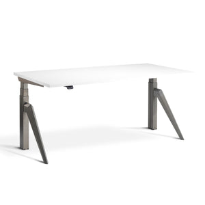 Designer stand up desk - Raw Steel Frame and White Desk Top - front view