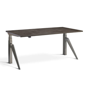 Designer adjustable desk - Raw Steel Frame and Dark Concrete Top, front view