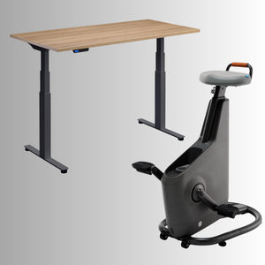 Bike with Desk - Rize Spin - Anthracite Frame Desk - Brown Oak Top - Ampera Bike in Space Grey Colour