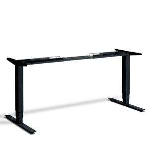 Black electric sit stand desk frame viewed from the front (The Masta)