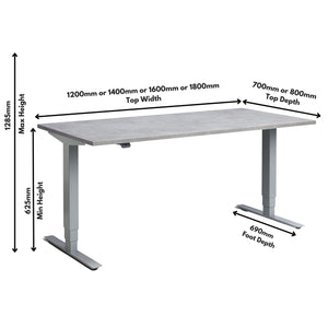 Concrete Height Adjustable Desk - Masta Desk Dimensions