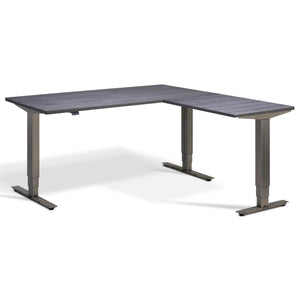 Corner Industrial Sit Stand Desk - Smyth - Anthracite Sherman Oak Top - Studio Image