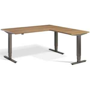 Corner Industrial Sit Stand Desk - Smyth - Brown Oak Top - Studio Image