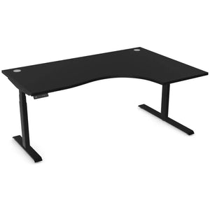 Curved height adjustable desk with 1800mm x 1200mm black desk top, black frame and right-hand return