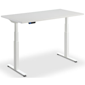 Custom Size Height Adjustable Desk - Rize-Fit - White Frame - Light Grey Top - Studio Image