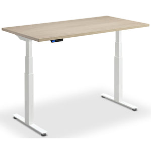 Custom Size Height Adjustable Desk - Rize-Fit - White Frame - Natural Oak Top - Studio Image